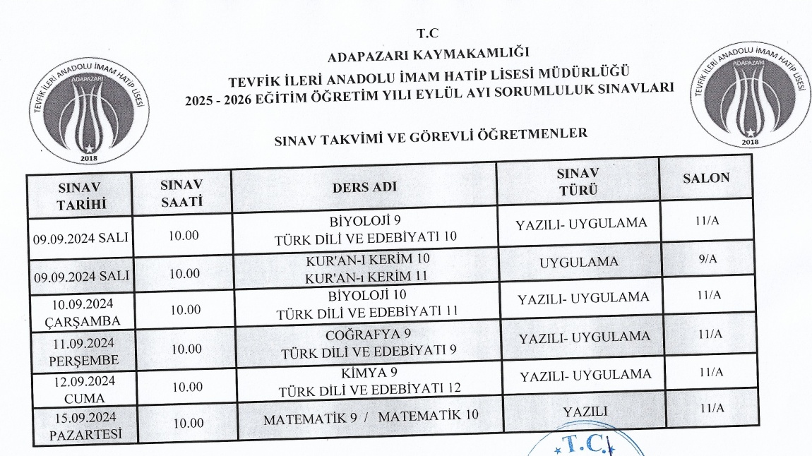 Sorumluluk Sınav Takvimi